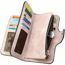 Charger l'image dans la galerie, Vintage Faux Leather Long Wallet – Trifold Credit Card Holder with Snap &amp; Zipper
