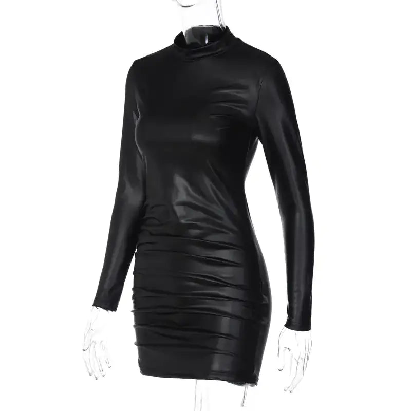 slim fit dress slacks Jet Black Faux Leather High Neck Mini Dress main image 1