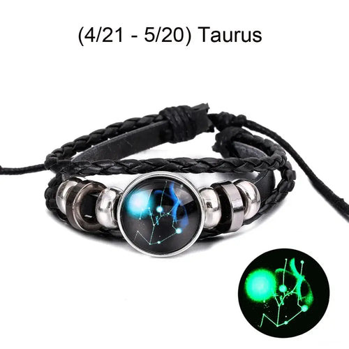 Taurus zodiac sign leather bracelet with constellation design, perfect for astrological style and individuality.