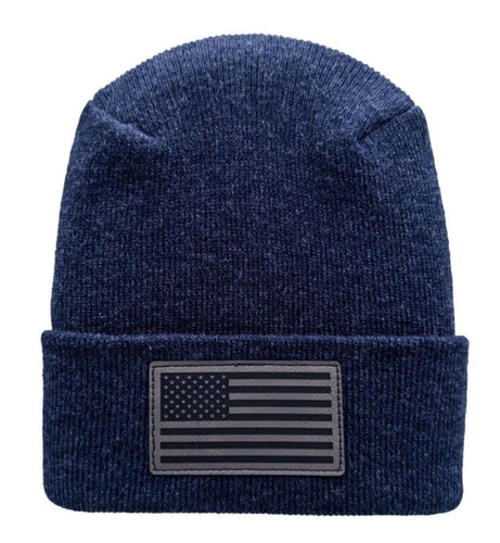 American Flag Beanie - H-Stitch Circular Knit Cuffed Beanie - Patented Design and Made in USA, showing craftsmanship and quality.
