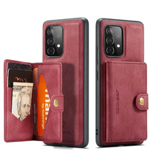 Cargar imagen en el visor de la galería, Red leather wallet card slot magnetic case for Samsung Galaxy S21 Ultra, showcasing sleek design and functional card slots.
