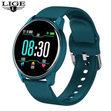 Load image into Gallery viewer, Smart Watch Fitness Bracelet with teal strap displaying time and health metrics, ideal for fitness tracking and health monitoring.
