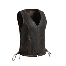 Charger l'image dans la galerie, V-Neck Women's Motorcycle Leather Vest Brown Beige
