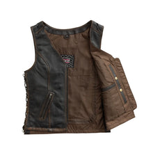 Charger l'image dans la galerie, V-Neck Women's Motorcycle Leather Vest Brown Beige
