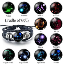 Load image into Gallery viewer, 12 Zodiac Signs Leather Bracelet featuring all zodiac constellations, perfect astrological accessory for personalized style.
