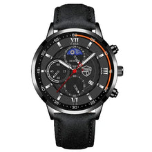 Load image into Gallery viewer, Men&#39;s casual leather watch with black dial and strap, showcasing timeless elegance and durability for any occasion.
