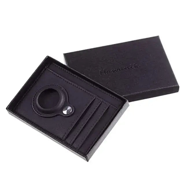 Minimalist vegan leather card wallet in gift box, sleek and compact design for organizing essentials, black color.