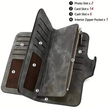 Charger l'image dans la galerie, Vintage Faux Leather Long Wallet – Trifold Credit Card Holder with Snap &amp; Zipper
