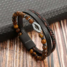 Load image into Gallery viewer, Classic men&#39;s leather bracelet with beads and metal accent, elegant and versatile accessory for any attire.
