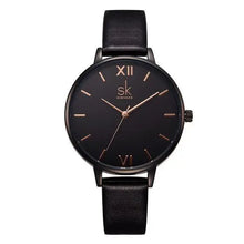 Load image into Gallery viewer, Luxury watch with black leather strap and sleek black dial showing Roman numerals, exuding elegance and precision craftsmanship.
