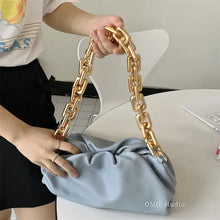 Load image into Gallery viewer, Soft leather women&#39;s cloud bag with gold chain handle, perfect for versatile occasions.
