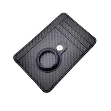 Load image into Gallery viewer, Minimalist vegan leather card wallet with carbon fiber texture and keyring, designed for efficient card and cash organization.
