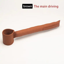 Load image into Gallery viewer, Brown leather car seat gap filler with cup holder. Stylish vegan PU leather design for organizing car interior, fits center console gap.
