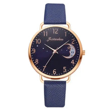Cargar imagen en el visor de la galería, Elegant Moon Bracelet watch with a celestial moon numbers dial and blue strap, exuding timeless style and sophistication for modern women.
