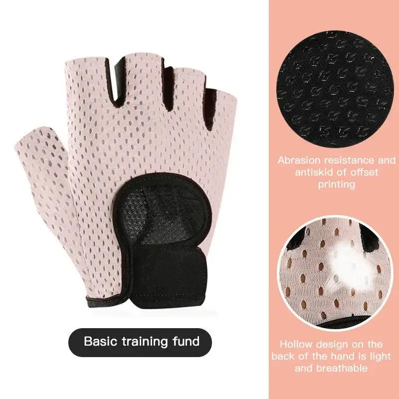 Pink fitness sport glove with padded palm and breathable design, featuring abrasion resistance and antiskid offset printing for workouts.