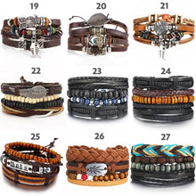 Load image into Gallery viewer, Collection of stylish multilayer leather bracelets with various designs and colors, perfect for accessorizing any outfit.
