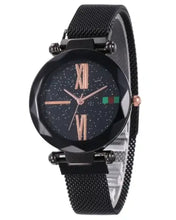 Load image into Gallery viewer, Galaxy Starsa Watch featuring a 35MM dial with starry design, black mesh strap 220MM long and 16MM wide, not waterproof.
