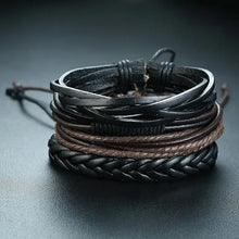 Load image into Gallery viewer, Braided Wrap Leather Bracelets with intricate design, showcasing artisan craftsmanship and sophisticated style on a sleek surface.
