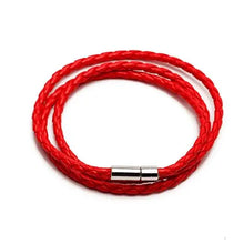 Load image into Gallery viewer, Red braided vegan PU leather bracelet with metal clasp, stylish and durable, perfect for fashion-forward accessories.

