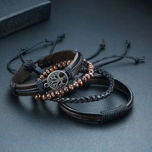 Load image into Gallery viewer, Braided wrap leather bracelets with intricate design on a dark surface, showcasing quality craftsmanship and stylish elegance.
