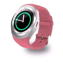 Cargar imagen en el visor de la galería, eThings Y1 Smartwatch with GPS and fitness tracking features, pink band, showing time on a round colorful display.
