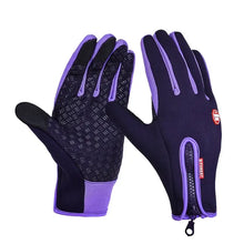 Load image into Gallery viewer, Purple touchscreen compatible unisex gloves with zipper, designed for warmth and smartphone use in cold weather.
