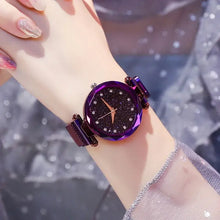 Load image into Gallery viewer, Women&#39;s luxury diamond watch with purple strap and glittering dial, elegant design, quartz movement, perfect for modern style.
