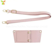 Load image into Gallery viewer, Pink PU leather coffee cup carrier cover with adjustable shoulder strap, ideal for hands-free convenience and secure beverage transport.
