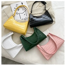 Load image into Gallery viewer, Crocodile Pattern PU Leather Women&#39;s Shoulder Bags in various colors including black, white, green, pink, and yellow, arranged on display.
