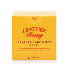 Load image into Gallery viewer, Leather Care Wipes (10 Pack) by Leather Honey in box packaging for cleaning and conditioning leather, individually packaged wipes.
