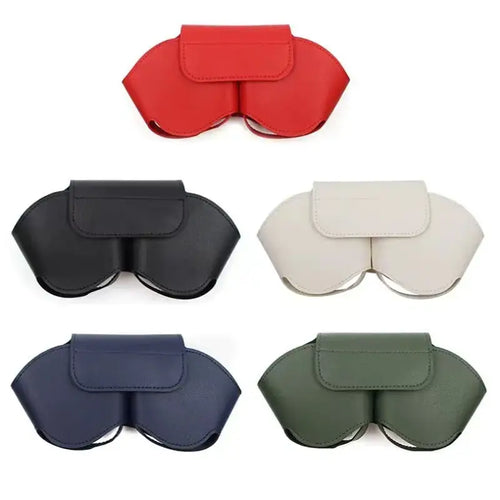 Colorful leather cases for AirPods Max headphones in red, black, white, blue, and green, showcasing style and protection.