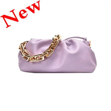 Load image into Gallery viewer, New soft leather women&#39;s cloud bag in lavender with gold chain, offering versatility and style perfect for any occasion.

