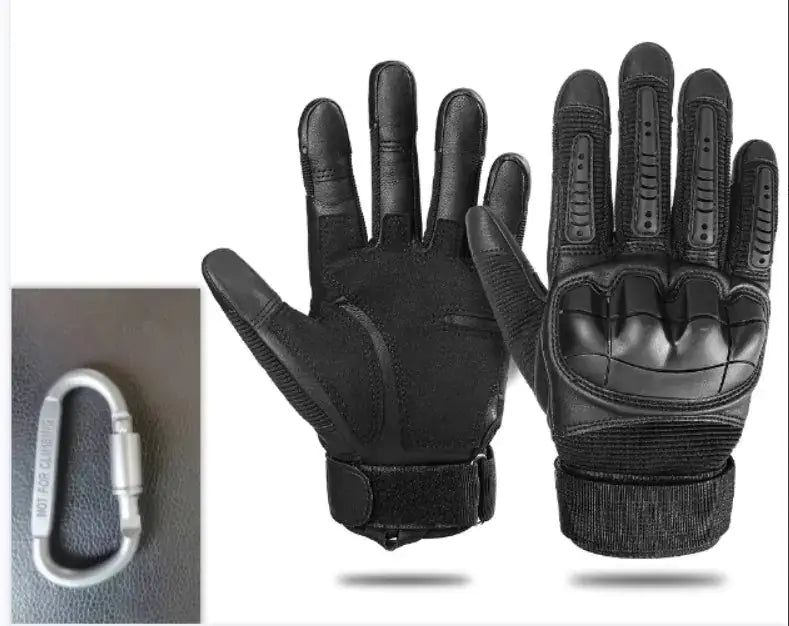 Knuckle reinforced tactical gloves with full-finger design and durable protection for outdoor and tactical use, featuring black color.