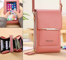 Load image into Gallery viewer, Chic 2-in-1 pink leather bag showcasing versatility with multifunctional compartments and smartphone slot for ultimate style and convenience.
