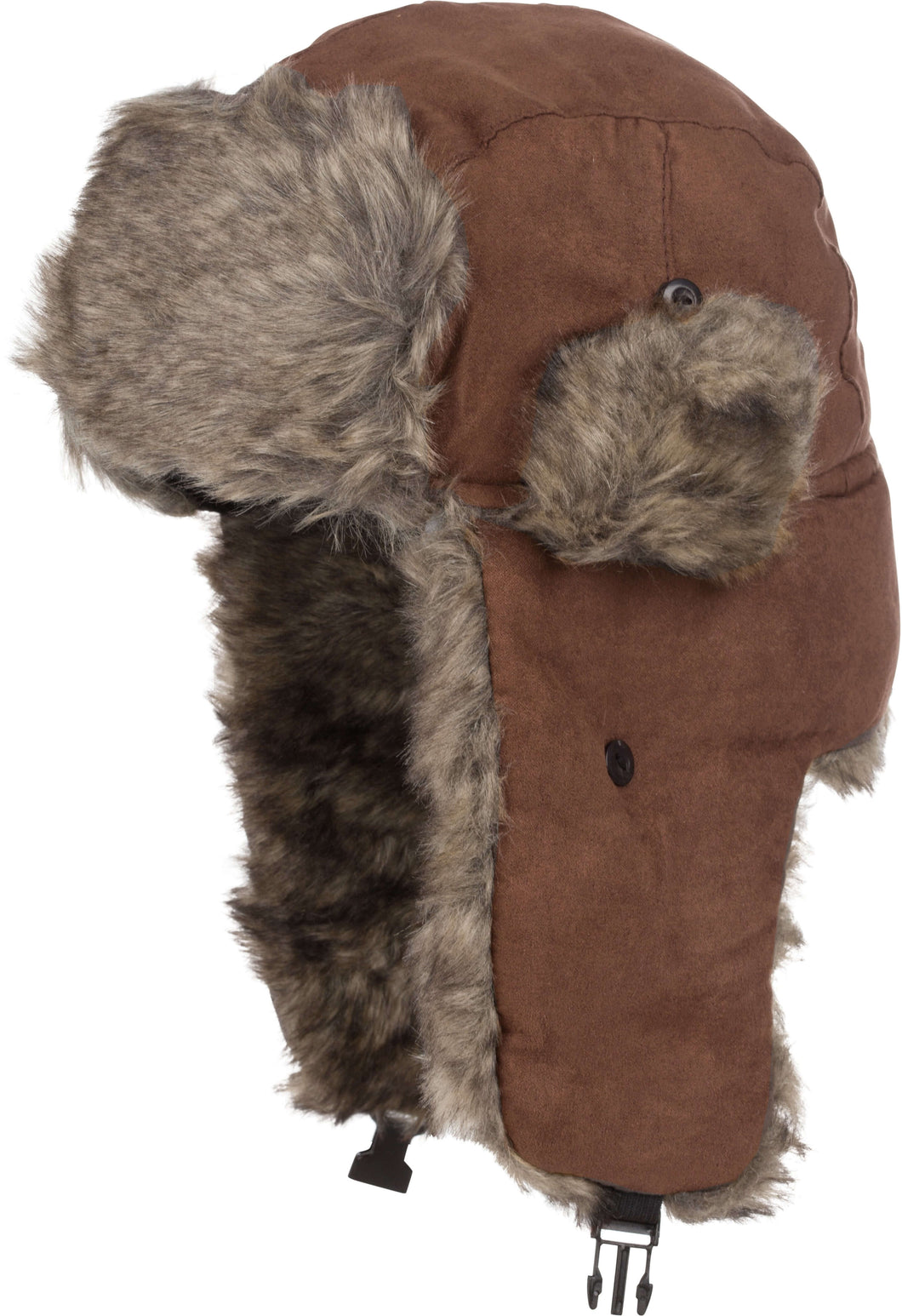 Morgan Unisex Faux Fur Trooper Hat in brown and grey, features high-quality faux fur, ideal for winter warmth and unisex style.