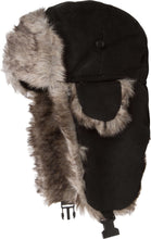 Load image into Gallery viewer, Morgan Unisex Faux Fur Trooper Hat in black with faux fur lining, stylish and warm winter accessory for men and women.
