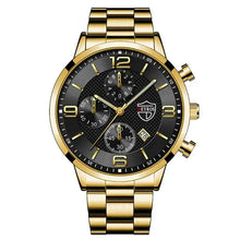 Load image into Gallery viewer, Luxury men&#39;s business watch with gold strap and black dial, featuring classic elegance and precision for modern professionals.
