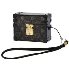 Cargar imagen en el visor de la galería, Elegant brown leather AirPods Pro case with gold clasp and attached strap, perfect for stylish protection and easy carrying.
