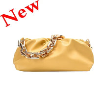 Load image into Gallery viewer, New soft leather women&#39;s cloud bag with gold chain detail.
