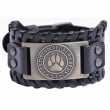 Cargar imagen en el visor de la galería, Bear Paw Handmade Braided Leather Strap with Rune Design, Rugged Yet Elegant Accessory
