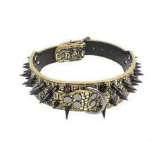 Load image into Gallery viewer, Spiked studded leather pet collar with edgy design for bold style.
