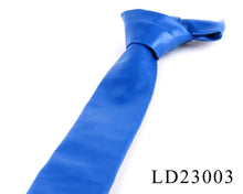 Load image into Gallery viewer, Blue polyurethane leather tie for men, vegan leather, product code LD23003 shown on a white background.
