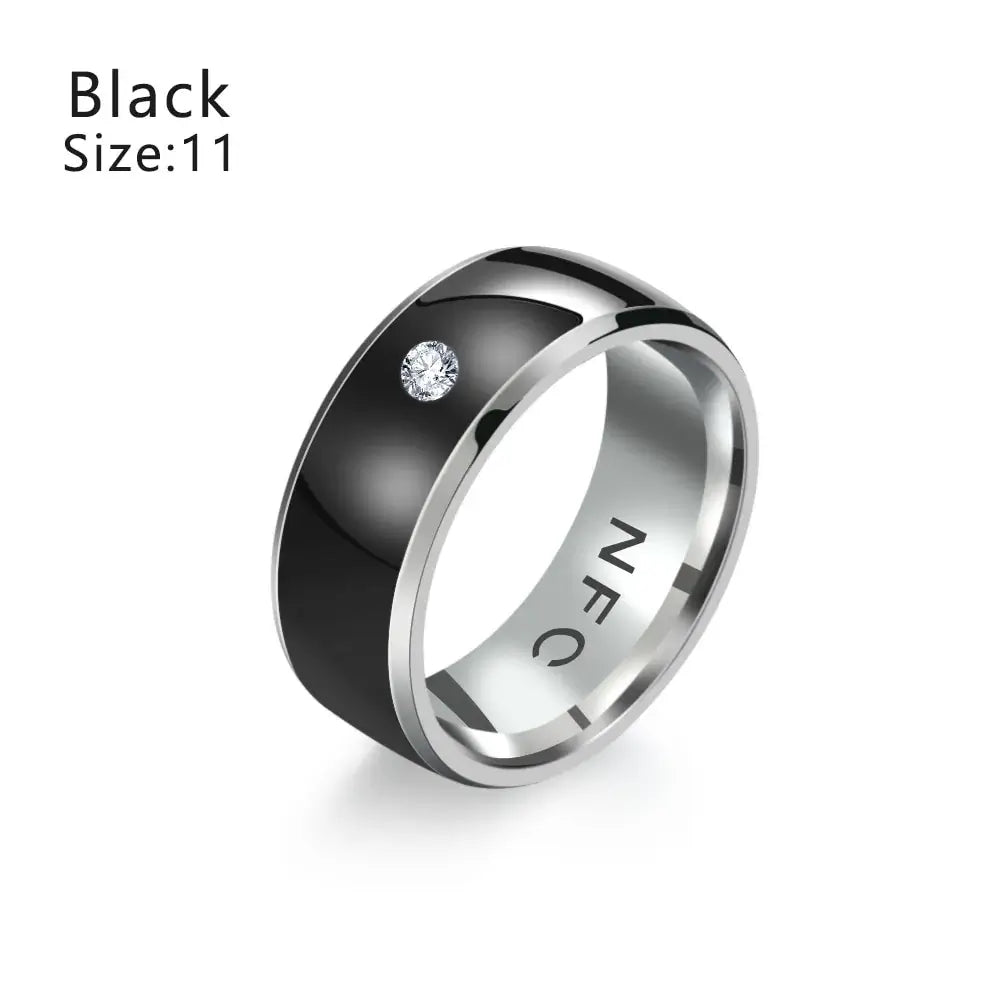 eThings Smart Ring Waterproof NFC technology, black size 11, durable and stylish wearable for seamless connectivity.