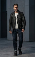 Load and play video in Gallery viewer, Leather Motorcycle Jacket men walking
