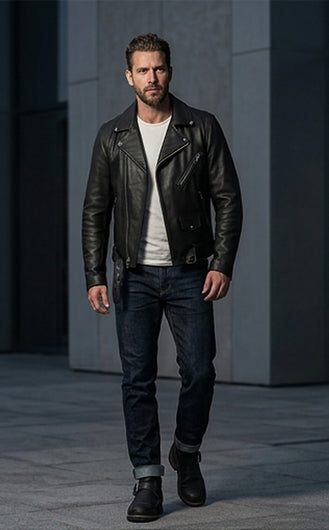 Leather Motorcycle Jacket men walking