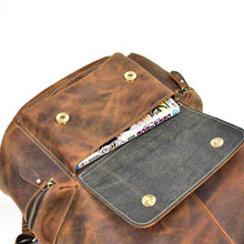 Load image into Gallery viewer, The Hagen Backpack | Vintage Leather Backpack with open flap showcasing interior space
