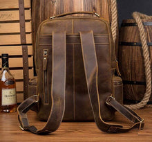 Load image into Gallery viewer, Back view of The Langley Backpack | Genuine Vintage Leather Backpack in brown crazy horse leather
