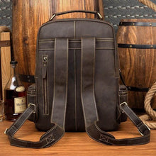Load image into Gallery viewer, The Langley Backpack | Genuine Vintage Leather Backpack with durable straps and stitching displayed from the back view

