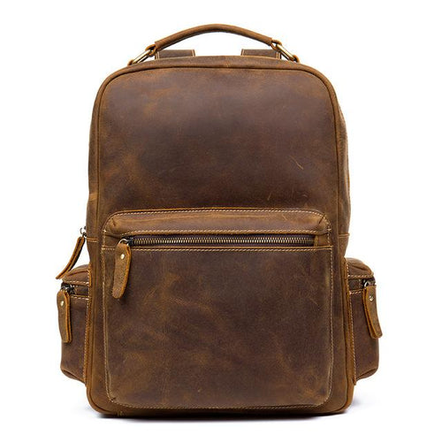 The Langley Backpack | Genuine Vintage Leather Backpack with multiple pockets and sturdy design, perfect for school, work, or outdoor trips.
