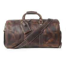 Load image into Gallery viewer, The Dagny Weekender | Large Leather Duffle Bag in full-grain leather, showcasing durability and style with multiple interior pockets for travel ease.
